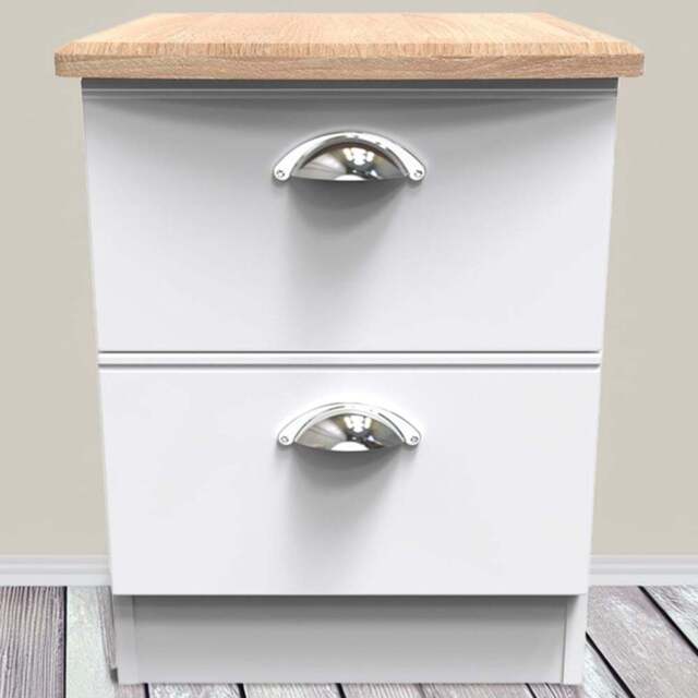 Crowndale Victoria 2 Drawer White Ash and Oak Bedside Cabinet - Wilko - image 1
