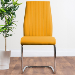 Furniturebox Arona Fortana Marble Effect 6 Seater Round Dining Set White Chrome and Mustard - Yellow - Wilko - thumbnail 4