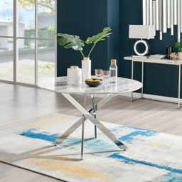 Furniturebox Arona Fortana Marble Effect 6 Seater Round Dining Set White Chrome and Mustard - Yellow - Wilko - thumbnail 3