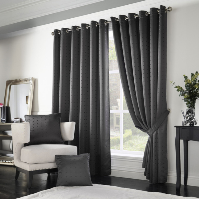 Alan Symonds Madison Charcoal Ring Top Curtain 229 x 274cm - Size: W 229 x D 274cm - Grey - Wilko - image 1
