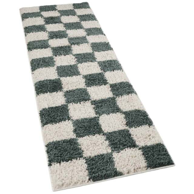 Desire Rugs Chester Jade Green Shaggy Checkered Rug 60 x 220cm - Size: 220 x 60 x 3cm - Wilko - image 1