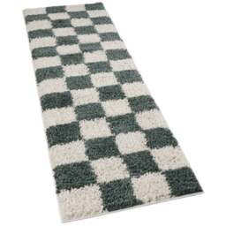 Desire Rugs Chester Jade Green Shaggy Checkered Rug 60 x 220cm - Size: 220 x 60 x 3cm - Wilko