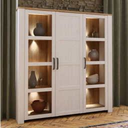 Florence Bohol 3 Door White Riviera Oak Large Display Cabinet - Size: 42 x 151 x 160cm - Wilko