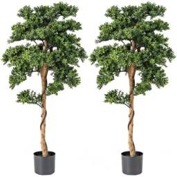 Costway Green Artificial Boxwood Topiary Tree Potted Plants 2 Pack - Size: 16.5 x 16.5 x 130cm - Wilko