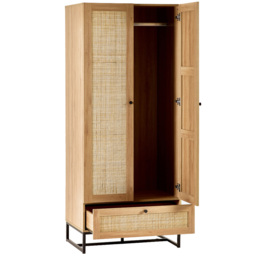 Julian Bowen Padstow 2 Door Single Drawer Oak Wardrobe - Size: 2 Door, Single Drawer - Wood - Wilko - thumbnail 4