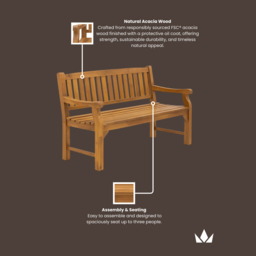 Royalcraft Sofia 3 Seater Acacia Wood Garden Bench - Natural - Wilko - thumbnail 7