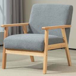 HOMCOM Grey Wood Frame Accent Armchair with Cashmere Cushions - Size: Single - Wilko