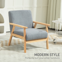 HOMCOM Grey Wood Frame Accent Armchair with Cashmere Cushions - Size: Single - Wilko - thumbnail 6