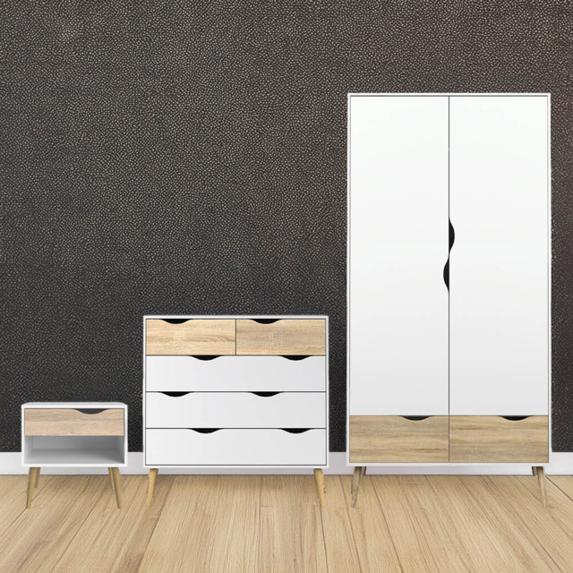 Florence Oslo White and Oak 3 Piece Bedroom Furniture Set - Furniture To Go - Wilko - image 1