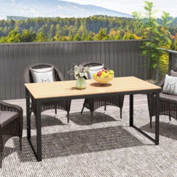 Outsunny 6 Seater Slate Top Teak Garden Table - Yellow - Wilko - thumbnail 4