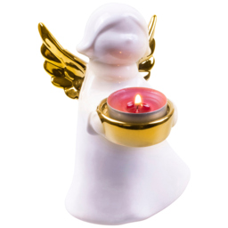 St Helens Small White and Gold Winged Angel Ceramic Tea Light Holder - Size: 12 x 11 x 16cm - Multi - Wilko - thumbnail 1