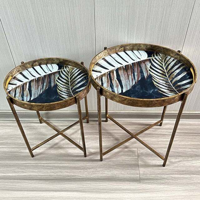 Acacia Home Set of 2 Oval Round Table - Size: 45 x 38 x 31cm - Gold - Wilko - image 1