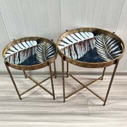 Acacia Home Set of 2 Oval Round Table - Size: 45 x 38 x 31cm - Gold - Wilko - thumbnail 1