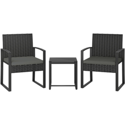 Outsunny 2 Seater Dark Grey PE Rattan Bistro Set with Cushion - Wilko - thumbnail 3