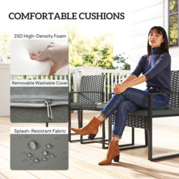 Outsunny 2 Seater Dark Grey PE Rattan Bistro Set with Cushion - Wilko - thumbnail 7