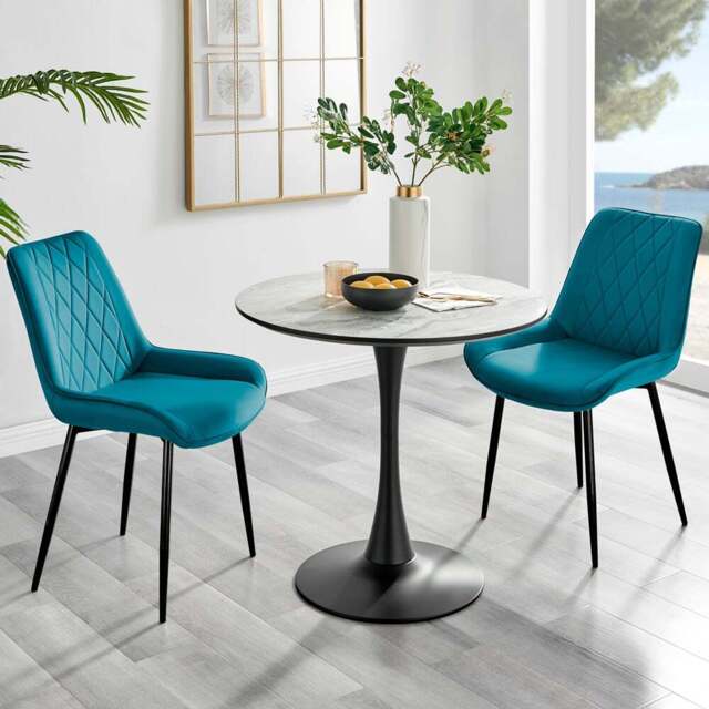 Furniturebox Elissa Cesano Marble Effect 2 Seater Round Dining Set White Blue and Black - Wilko - image 1