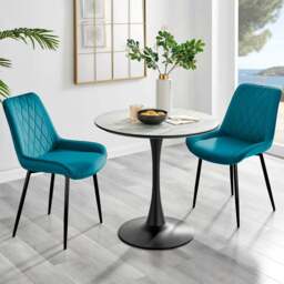 Furniturebox Elissa Cesano Marble Effect 2 Seater Round Dining Set White Blue and Black - Wilko - thumbnail 1