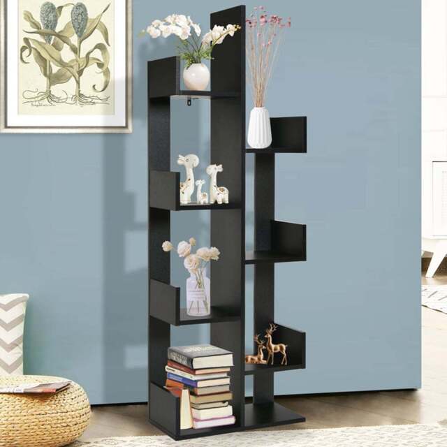 Costway 8 Shelf Black Tree Shaped Bookshelf - Size: 153 x 32 x 11cm - Wilko - image 1