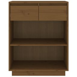 vidaXL 2 Drawer 2 Open Shelf Honey Brown Solid Pinewood Console Cabinet - Size: 75 x 60 x 34cm - Wilko - thumbnail 5