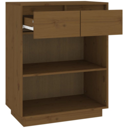 vidaXL 2 Drawer 2 Open Shelf Honey Brown Solid Pinewood Console Cabinet - Size: 75 x 60 x 34cm - Wilko - thumbnail 6