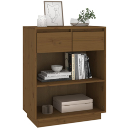 vidaXL 2 Drawer 2 Open Shelf Honey Brown Solid Pinewood Console Cabinet - Size: 75 x 60 x 34cm - Wilko - thumbnail 4