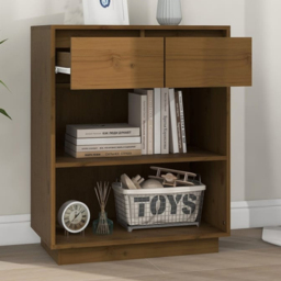 vidaXL 2 Drawer 2 Open Shelf Honey Brown Solid Pinewood Console Cabinet - Size: 75 x 60 x 34cm - Wilko - thumbnail 1