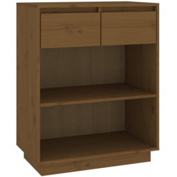 vidaXL 2 Drawer 2 Open Shelf Honey Brown Solid Pinewood Console Cabinet - Size: 75 x 60 x 34cm - Wilko - thumbnail 3