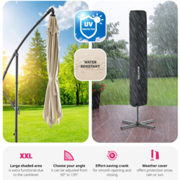 tectake Apollo Beige Adjustable Tilt Cantilever Parasol 2.5 x 2.5m - Size: 3m - Cream - Wilko - thumbnail 6