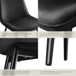 tectake Monroe Set of 8 Black Velvet Dining Chair - Wilko - thumbnail 6