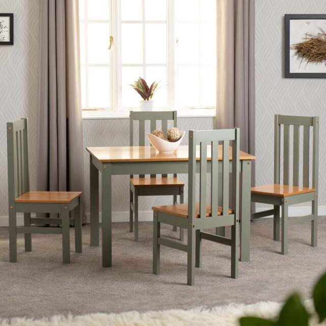 Seconique Ludlow Oak Effect 4 Seater Dining Table Set Green - Multi - Wilko - image 1
