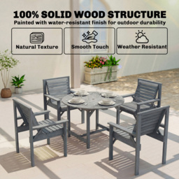 Outsunny 4 Seater Wooden Round Garden Dining Set with Parasol Hole Grey - Grey Embossed Finish - Wilko - thumbnail 5