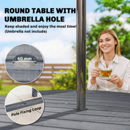 Outsunny 4 Seater Wooden Round Garden Dining Set with Parasol Hole Grey - Grey Embossed Finish - Wilko - thumbnail 6