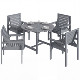 Outsunny 4 Seater Wooden Round Garden Dining Set with Parasol Hole Grey - Grey Embossed Finish - Wilko - thumbnail 3