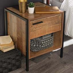 Hoxton Single Drawer Oak Bedside Table - Brown - LPD Home - Wilko - thumbnail 1