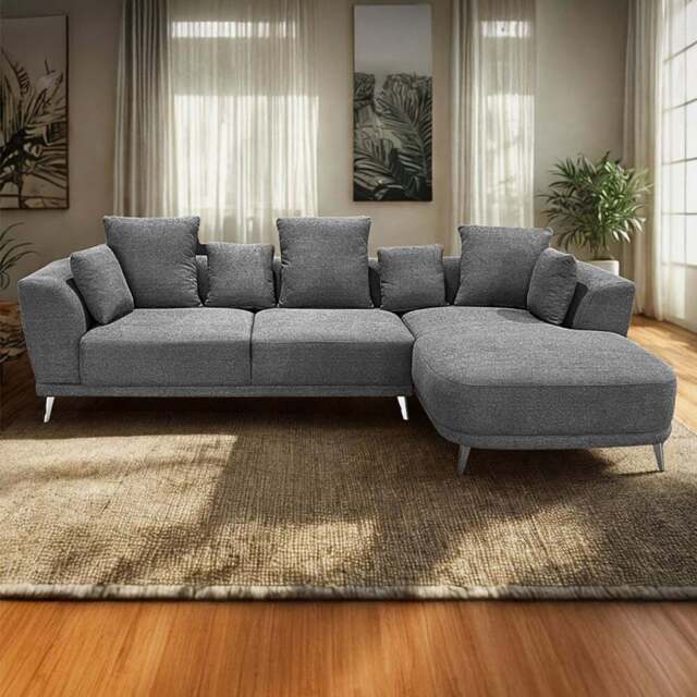 DS Living The Nova 3 Seater Grey Fabric Right Hand Corner Lounger Sofa - Wilko