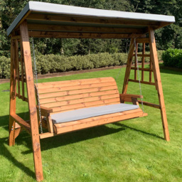 Charles Taylor Dorset 3 Seater Swing with Grey Cushions and Roof Cover - Wilko