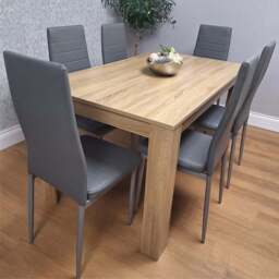 Portland 6 Seater Dining Set Oak Effect and Grey - Beige - Wilko - thumbnail 1