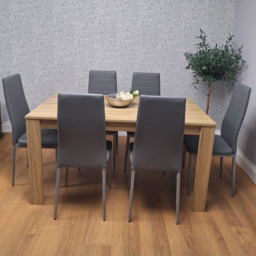 Portland 6 Seater Dining Set Oak Effect and Grey - Beige - Wilko - thumbnail 5