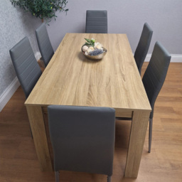 Portland 6 Seater Dining Set Oak Effect and Grey - Beige - Wilko - thumbnail 4