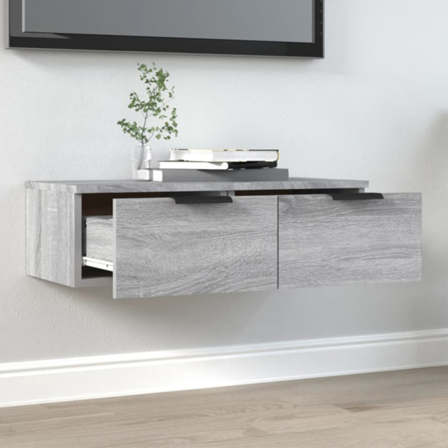 vidaXL 2 Drawer Grey Sonoma Wooden Wall Cabinet - Size: 20 x 68 x 30cm - Wilko - image 1