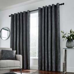 Helena Springfield Roma Lined Gunmetal Eyelet Curtains 168 x 183cm - Size: W 168 x D 183cm - Wilko - thumbnail 1