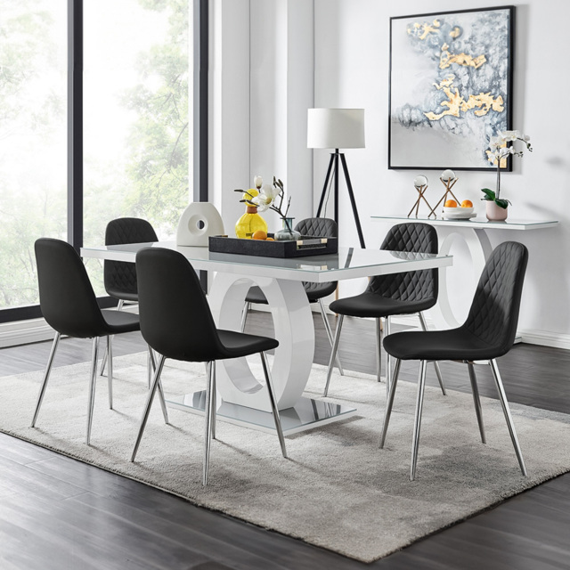 Furniturebox Lucia Solara 6 Seater Dining Set Grey Gloss Black and Chrome - Wilko - image 1