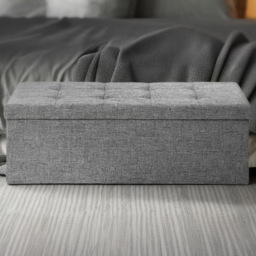 tectake Light Grey Foldable Padded Stool with Storage - Size: 38 x 38 x 110cm - Wilko