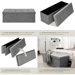 tectake Light Grey Foldable Padded Stool with Storage - Size: 38 x 38 x 110cm - Wilko - thumbnail 6
