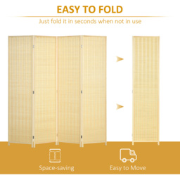 Portland Natural 180 x 180cm 4 Panel Folding Screen - Size: 180 x 1.4 x 180cm - Brown - Wilko - thumbnail 7