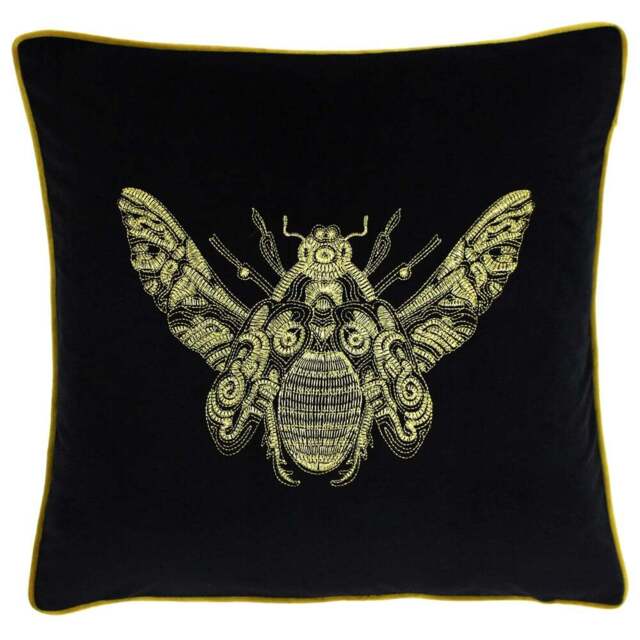 Paoletti Cerana Black Embroidered Velvet Cushion - Size: 50 x 50cm - Wilko - image 1