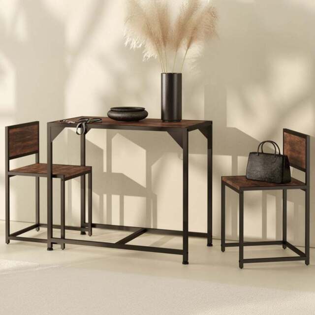 tectake Milton 2 Seater Industrial Dark Wood Dining Set - Brown - Wilko - image 1
