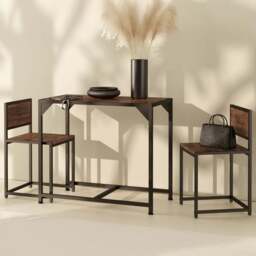 tectake Milton 2 Seater Industrial Dark Wood Dining Set - Brown - Wilko