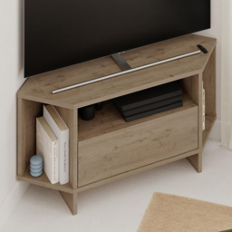 Decortie Viva Single Door 3 Shelf Oak Effect Corner TV Stand - Size: 45.3 x 95.7 x 35.4cm - Cream - Wilko