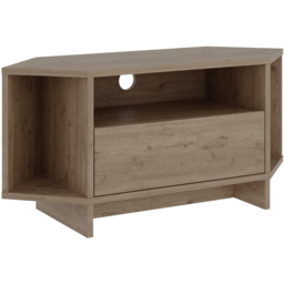 Decortie Viva Single Door 3 Shelf Oak Effect Corner TV Stand - Size: 45.3 x 95.7 x 35.4cm - Cream - Wilko - thumbnail 3